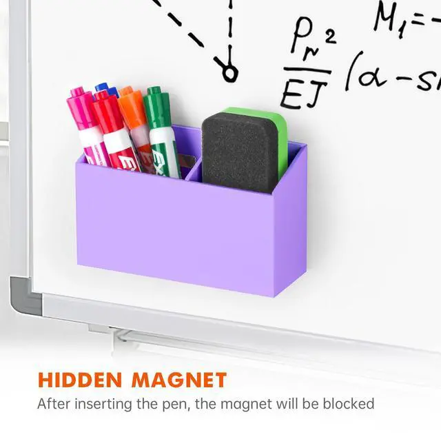 Alt view image 4 of 7 - Magnetic Dry Erase Marker Holder for Whiteboard,Non-slip Acrylic Magnet Pen Holder for Fridge Refrigerator,Locker Organizer for Work,Locker Accessories,Pencil Cup for Desk(Purple)