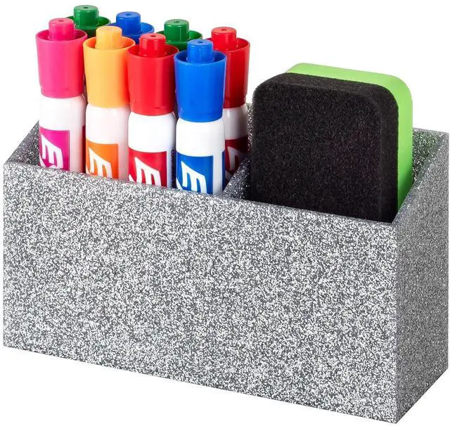 Main image of Magnetic Dry Erase Marker Holder for Whiteboard,Non-slip Acrylic Magnet Pen Holder for Fridge Refrigerator,Locker Organizer for Work,Locker Accessories,Pencil Cup for Desk(Silver)