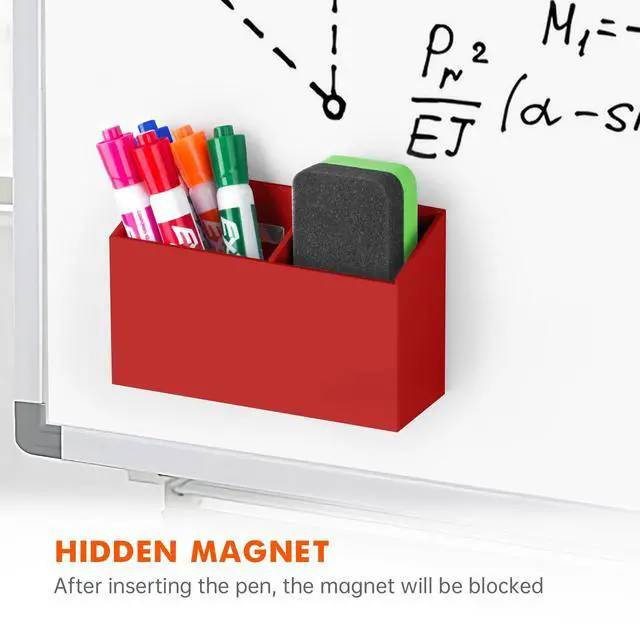 Alt view image 4 of 7 - Magnetic Dry Erase Marker Holder for Whiteboard,Non-slip Acrylic Magnet Pen Holder for Fridge Refrigerator,Locker Organizer for Work,Locker Accessories,Pencil Cup for Desk(Red)