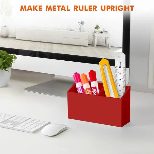 Alt view image 6 of 7 - Magnetic Dry Erase Marker Holder for Whiteboard,Non-slip Acrylic Magnet Pen Holder for Fridge Refrigerator,Locker Organizer for Work,Locker Accessories,Pencil Cup for Desk(Red)