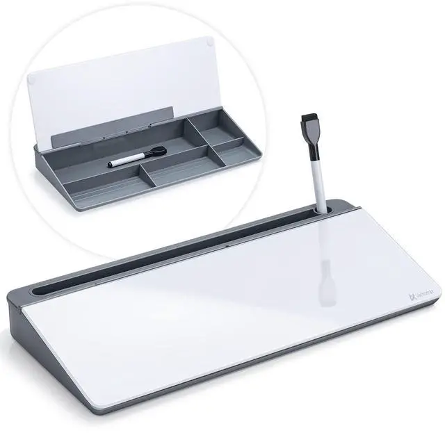 Main image of Glass Desk Whiteboard with Storage, Desktop Organizer to-do List Memo Notepad Dry Erase White Board for Home Office and School Supplies (Gray)