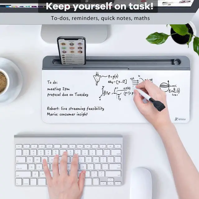 Alt view image 2 of 7 - Glass Desk Whiteboard with Storage, Desktop Organizer to-do List Memo Notepad Dry Erase White Board for Home Office and School Supplies (Gray)