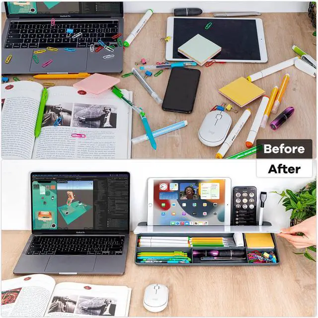 Alt view image 4 of 7 - Glass Desk Whiteboard with Storage, Desktop Organizer to-do List Memo Notepad Dry Erase White Board for Home Office and School Supplies (Gray)