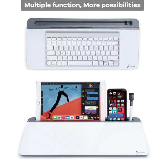 Alt view image 5 of 7 - Glass Desk Whiteboard with Storage, Desktop Organizer to-do List Memo Notepad Dry Erase White Board for Home Office and School Supplies (Gray)