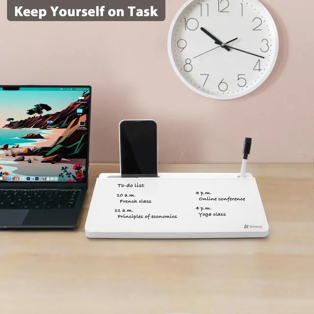 Alt view image 7 of 7 - Glass Desk Buddy Whiteboard with Storage, Small Dry Erase Desktop White Board Caddy to-do List Memo Notepad for Office, School and Home Office Supplies