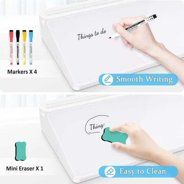 Alt view image 5 of 7 - Glass Desk Whiteboard Small Dry Erase Board Desktop White Board with Storage Drawer Computer Keyboard Stand Desk Organizer Office Accessories Back to School Supplies with 4 Markers, White