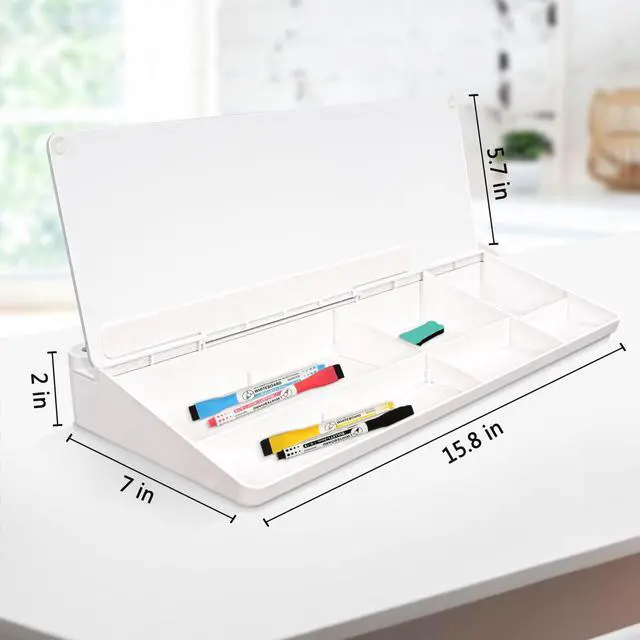 Alt view image 4 of 7 - Glass Desk Whiteboard Small Dry Erase Board Desktop White Board with Storage Drawer Computer Keyboard Stand Desk Organizer Office Accessories Back to School Supplies with 4 Markers, White
