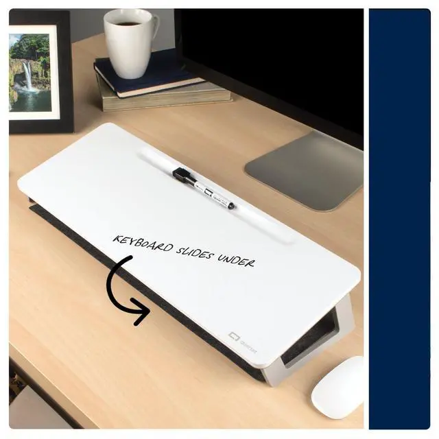 Alt view image 3 of 6 - Dry Erase White Board, Magnetic Desktop Computer Pad for Notetaking, 21" x 7-3/4 Whiteboard, 1 Dry Erase Marker and Keyboard Pad, White Surface (Q090F01-R)