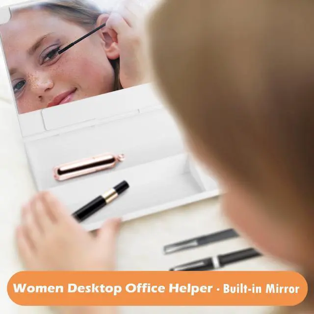 Alt view image 2 of 7 - Desktop Glass Whiteboard with Wireless Charger Station & Built-in Mirror, Dry Erase Board Computer Pad Keyboard Stand with Organizer for Home, School, Office Desk Accessories, White
