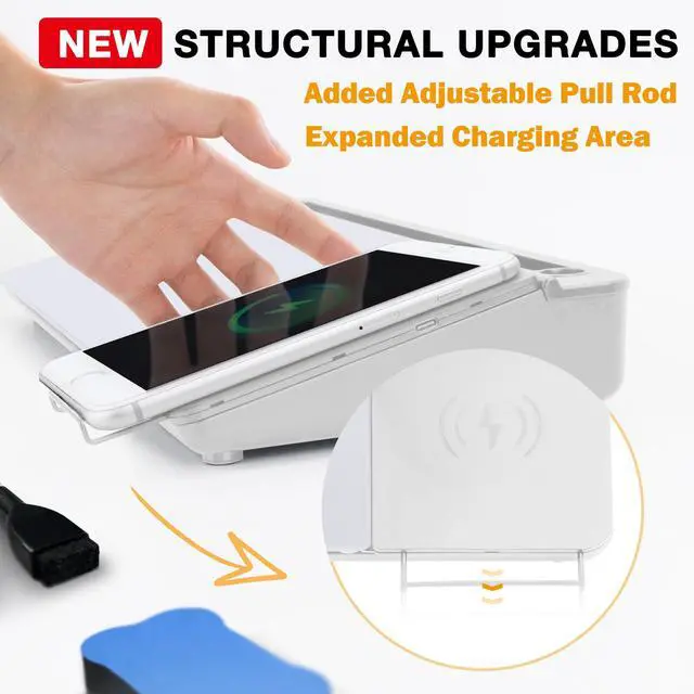 Alt view image 2 of 7 - Desktop Glass Whiteboard with Wireless Charger Station, Dry Erase Board Computer Pad Keyboard Stand with Organizer Drawer for Home, School, Office Desk Accessories, White