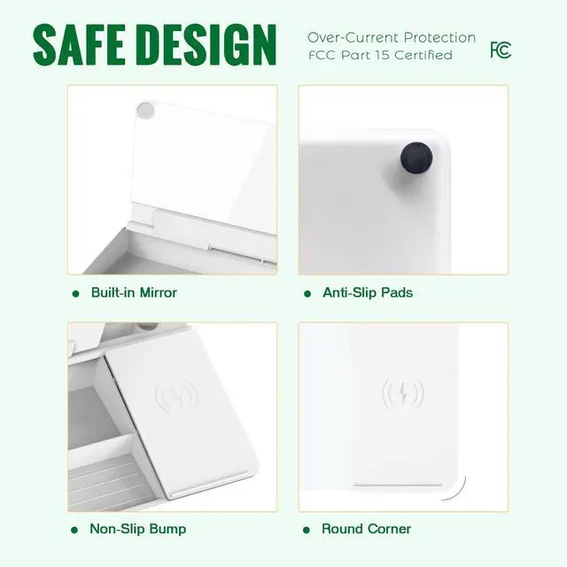 Alt view image 5 of 7 - Desktop Glass Whiteboard with Wireless Charger Station & Built-in Mirror, Dry Erase Board Computer Pad Keyboard Stand with Organizer for Home, School, Office Desk Accessories, White