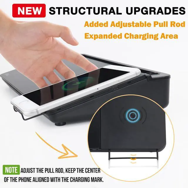 Alt view image 2 of 6 - Desktop Glass Whiteboard with Wireless Charger Station, Dry Erase Board Computer Pad Keyboard Stand with Organizer for Home, School, Office Desk Accessories, Black
