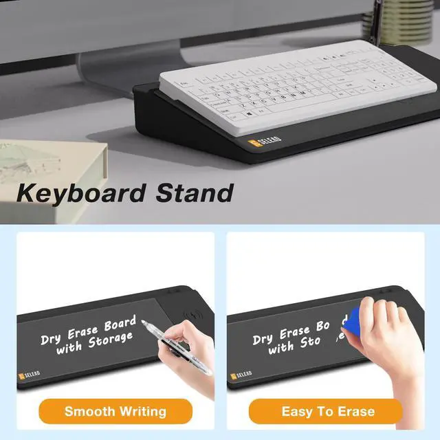 Alt view image 4 of 6 - Desktop Glass Whiteboard with Wireless Charger Station, Dry Erase Board Computer Pad Keyboard Stand with Organizer for Home, School, Office Desk Accessories, Black