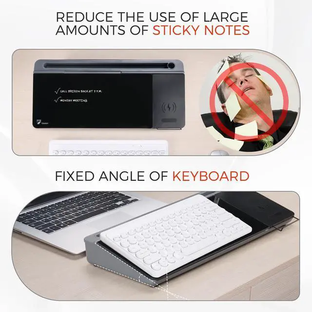 Alt view image 4 of 5 - Glass Desk Whiteboard with Wireless Charger, Desktop Dry Erase Board with Storage & Phone Stand Compact ~16 x 7 in, Black Includes Marker & Eraser, Tempered Glass, Rewrite Reusable