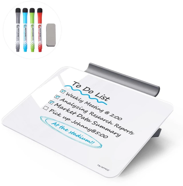 Main image of Small Desktop Whiteboard - Glass Dry Erase Board 8 X 6 Inches Tabletop Easel Whiteboard with Stand, Desk Board Buddy for Artist, Teacher and Student
