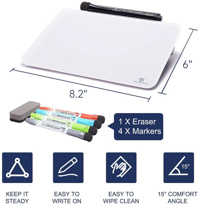 Alt view image 6 of 7 - Small Desktop Whiteboard - Glass Dry Erase Board 8 X 6 Inches Tabletop Easel Whiteboard with Stand, Desk Board Buddy for Artist, Teacher and Student