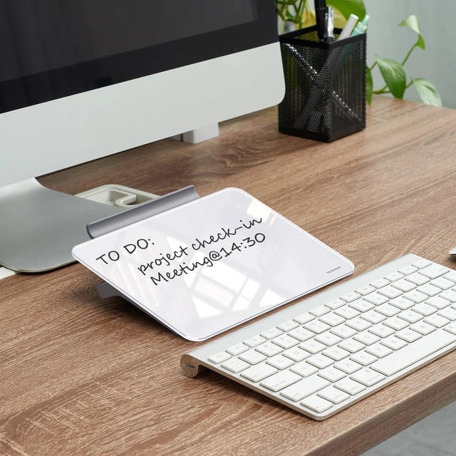 Alt view image 3 of 7 - Small Desktop Whiteboard - Glass Dry Erase Board 8 X 6 Inches Tabletop Easel Whiteboard with Stand, Desk Board Buddy for Artist, Teacher and Student