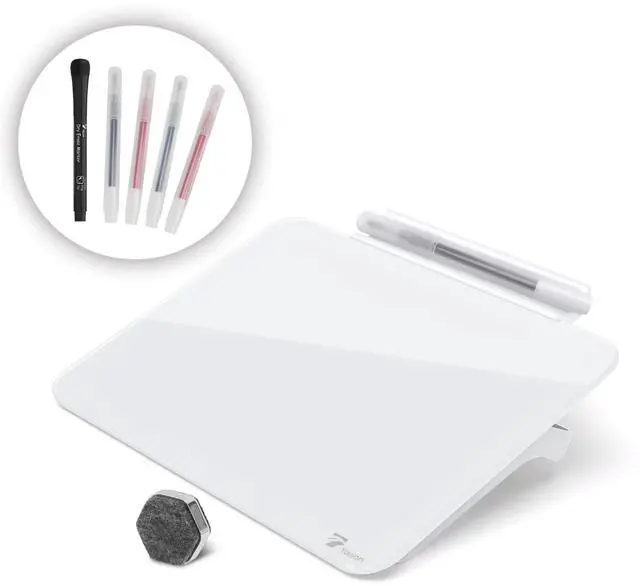 Main image of Small Glass Dry Erase Board, Desk White Board with Standing, Mini Whiteboard Easel Pad Set, Stenography Artifact for Office, Home and School Supplies, 8x6 Inches, White