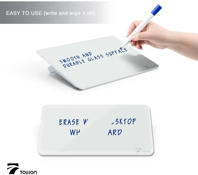 Alt view image 3 of 7 - Small Glass Dry Erase Board, Desk White Board with Standing, Mini Whiteboard Easel Pad Set, Stenography Artifact for Office, Home and School Supplies, 8x6 Inches, White