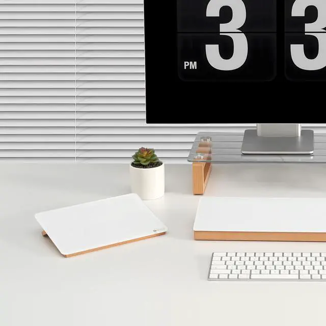 Alt view image 7 of 7 - Desktop Glass Whiteboard with Reversible Wood Stand 6.7"x9.5"
