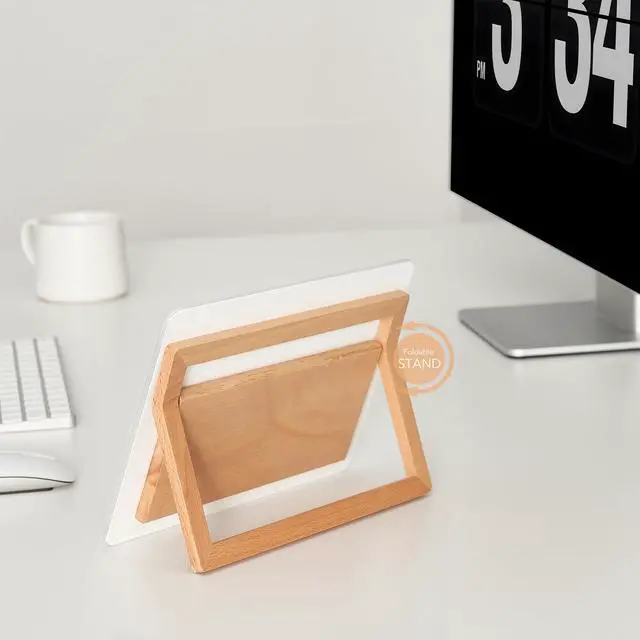 Alt view image 4 of 7 - Desktop Glass Whiteboard with Reversible Wood Stand 6.7"x9.5"