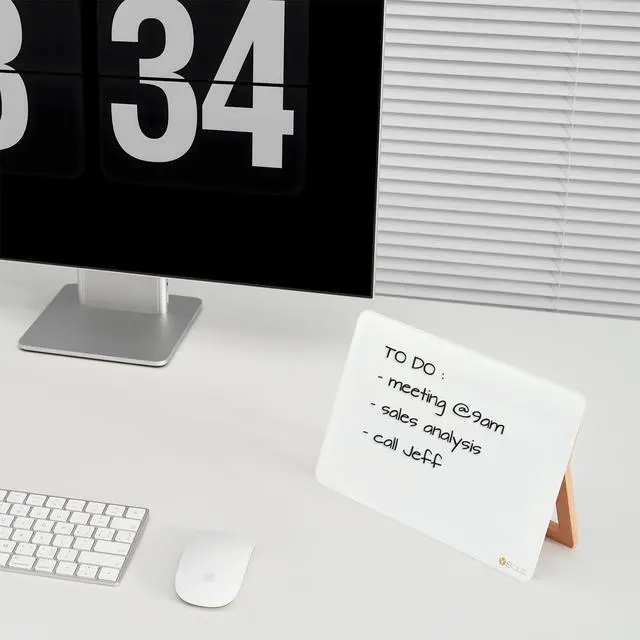 Alt view image 5 of 7 - Desktop Glass Whiteboard with Reversible Wood Stand 6.7"x9.5"