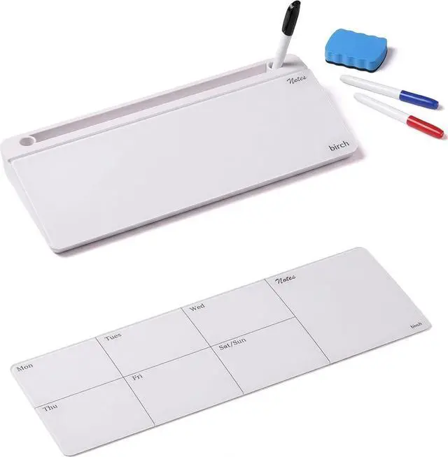 Main image of Desktop Glass Whiteboard with Magnetic Weekly Calendar Dry Erase Board, Keyboard Stand, Hidden Storage, Adjustable Dividers, 3 Markers & Eraser Office, Home, School Cloud