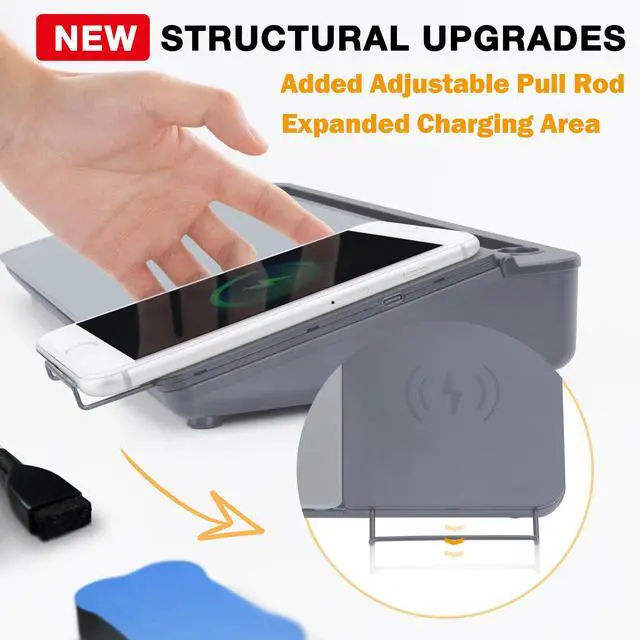 Alt view image 3 of 7 - Desktop Glass Whiteboard with Wireless Charger Station, Dry Erase White Board Computer Pad Keyboard Stand with Organizer for Home, School, Office Desk Accessories, Gray