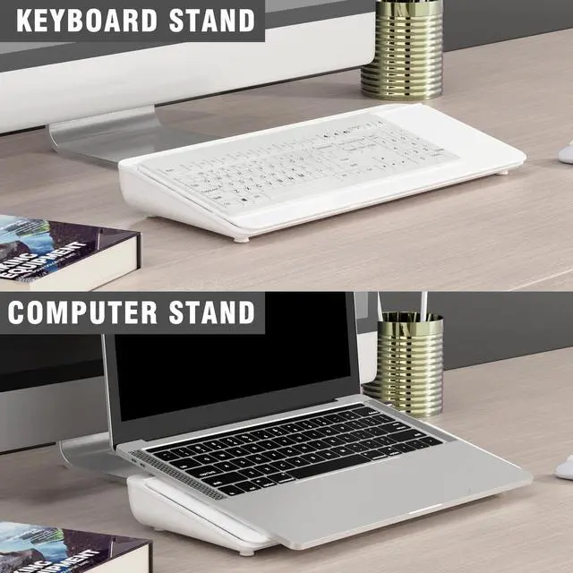 Alt view image 7 of 7 - Desktop Glass Whiteboard with Organizer & Built-in Mirror, Small Dry Erase White Board Computer Pad Keyboard Stand for Home, School, Office Desk Accessories - White