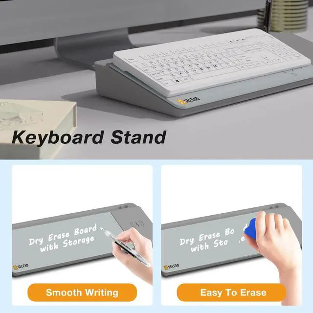 Alt view image 6 of 7 - Desktop Glass Whiteboard with Wireless Charger Station, Dry Erase White Board Computer Pad Keyboard Stand with Organizer for Home, School, Office Desk Accessories, Gray