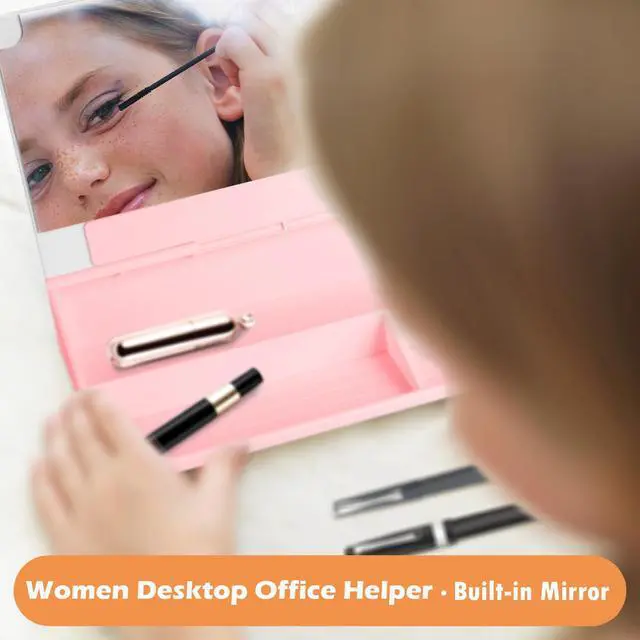 Alt view image 2 of 6 - Desktop Glass Whiteboard with Wireless Charger Station and Mirror, Desk Dry Erase Board Computer Pad Keyboard Stand with Organizer for Home, School, Office Accessories for Women, Pink