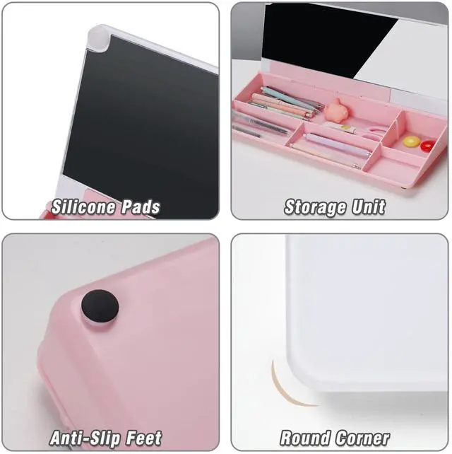 Alt view image 6 of 7 - Desktop Glass Whiteboard with Organizer & Built-in Mirror - Small Dry Erase White Board Computer Pad Keyboard Stand with Markers, Eraser, Holder for Women - Pink