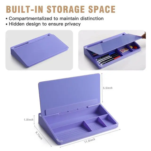 Alt view image 3 of 5 - Desktop Glass Whiteboard with Storage, Small Dry Erase White Board Computer Pad Keyboard Stand for Home, School, Office Desk Accessories - Purple