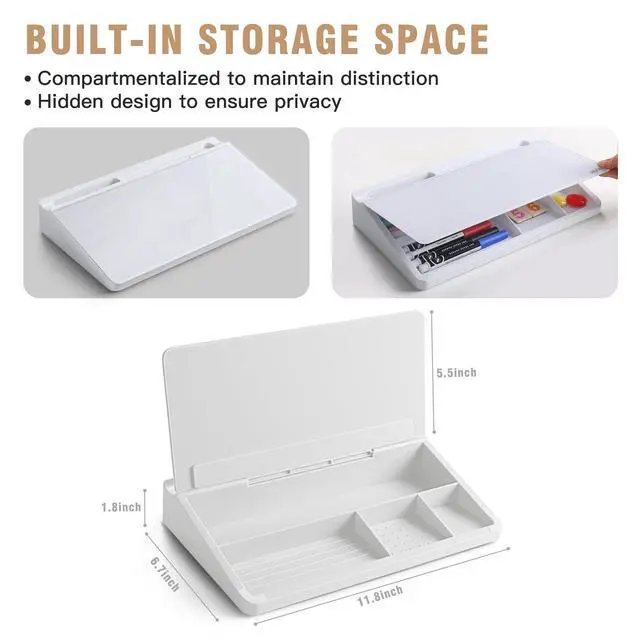 Alt view image 4 of 7 - Desktop Glass Whiteboard with Storage, Small Dry Erase White Board Computer Pad Keyboard Stand for Home, School, Office Desk Accessories - White