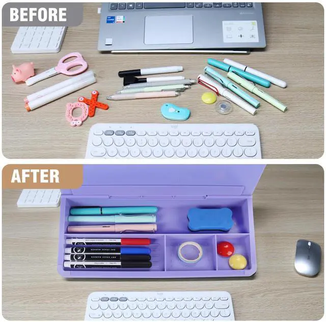 Alt view image 5 of 5 - Desktop Glass Whiteboard with Storage, Small Dry Erase White Board Computer Pad Keyboard Stand for Home, School, Office Desk Accessories - Purple