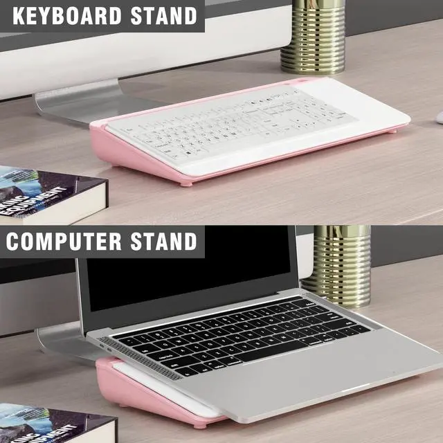 Alt view image 7 of 7 - Desktop Glass Whiteboard with Organizer & Built-in Mirror - Small Dry Erase White Board Computer Pad Keyboard Stand with Markers, Eraser, Holder for Women - Pink