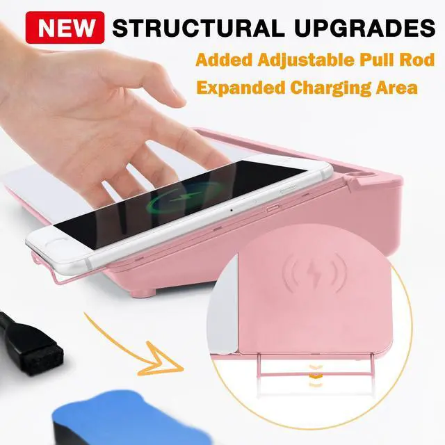 Alt view image 3 of 6 - Desktop Glass Whiteboard with Wireless Charger Station and Mirror, Desk Dry Erase Board Computer Pad Keyboard Stand with Organizer for Home, School, Office Accessories for Women, Pink