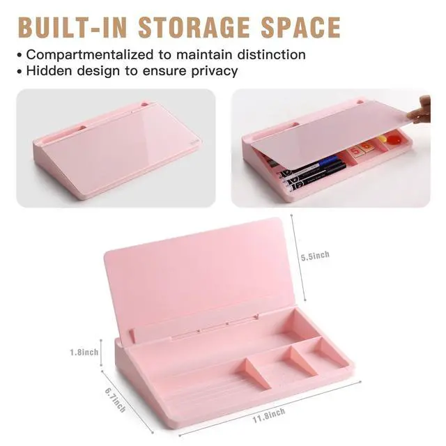 Alt view image 4 of 7 - Desktop Glass Whiteboard with Storage, Small Dry Erase White Board Computer Pad Keyboard Stand for Home, School, Office Desk Accessories - Pink