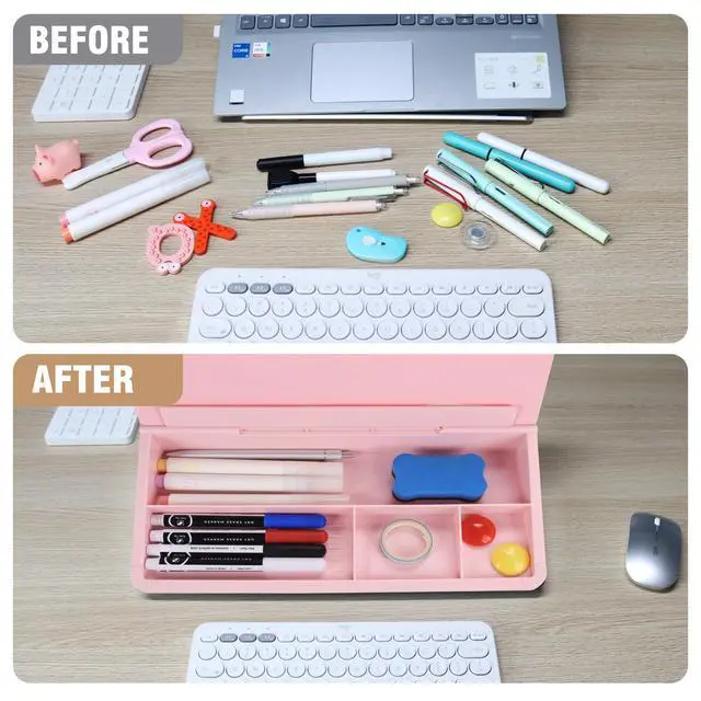 Alt view image 7 of 7 - Desktop Glass Whiteboard with Storage, Small Dry Erase White Board Computer Pad Keyboard Stand for Home, School, Office Desk Accessories - Pink