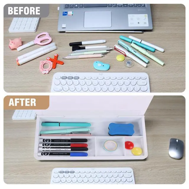Alt view image 7 of 7 - Desktop Glass Whiteboard with Storage, Small Dry Erase White Board Computer Pad Keyboard Stand for Home, School, Office Desk Accessories - White