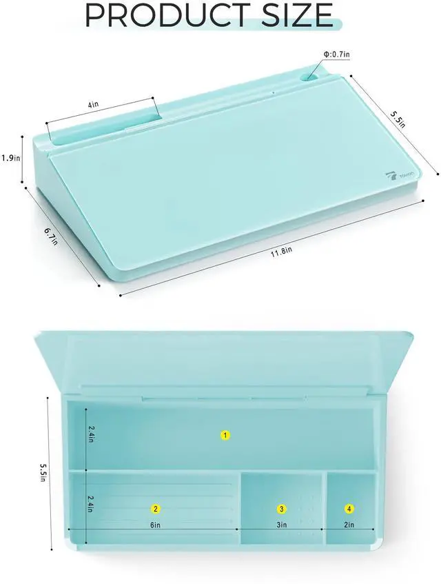 Alt view image 6 of 6 - Small Compact Glass Desktop Whiteboard with Storage 12 x 7 in Dry Erase Board for Desk, Home Office, School | Includes 5 Markers, Eraser & Holder | Space-Saving Organizer, Aesthetic Teal Blue