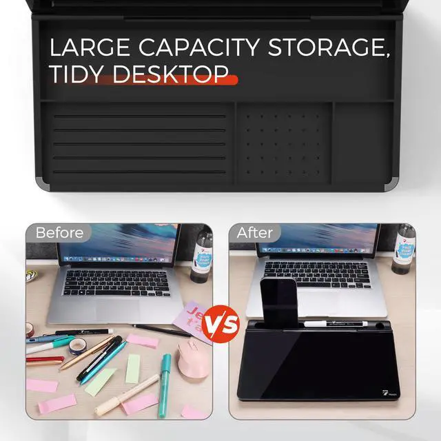Alt view image 5 of 6 - small Compact Glass Desktop Whiteboard with Storage 12 x 7 in Dry Erase Board for Desk, Home Office, School | Includes 5 Markers, Eraser & Holder | Space-Saving Organizer, Aesthetic Black