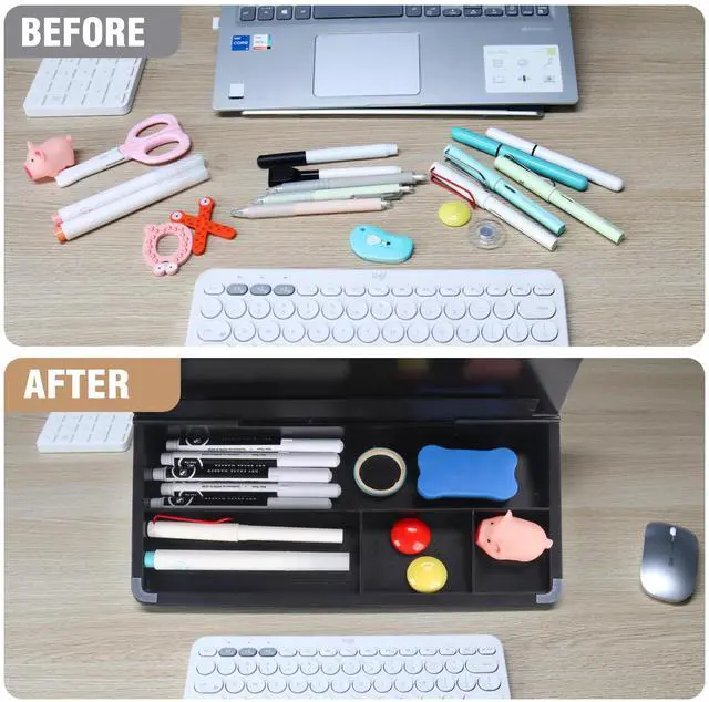 Alt view image 7 of 7 - Desktop Glass Whiteboard with Storage, Small Dry Erase White Board Computer Pad Keyboard Stand for Home, School, Office Desk Accessories - Black