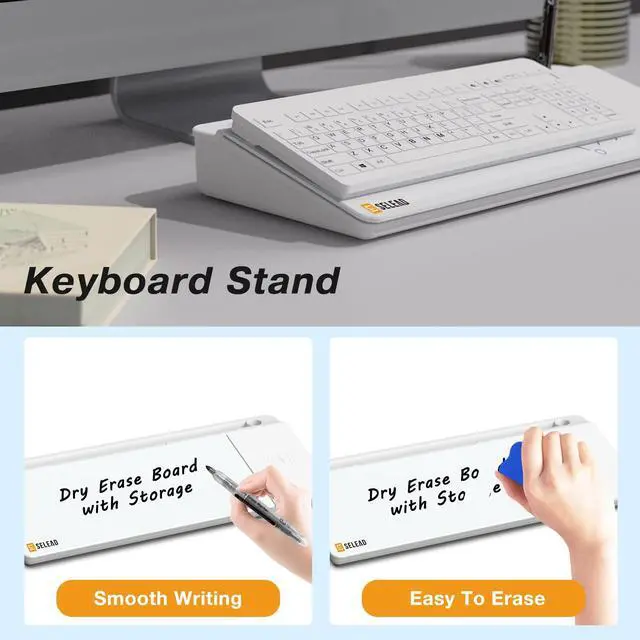 Alt view image 5 of 7 - Desktop Glass Whiteboard with Wireless Charger Station, Dry Erase Board Computer Pad Keyboard Stand with Organizer Drawer for Home, School, Office Desk Accessories, White