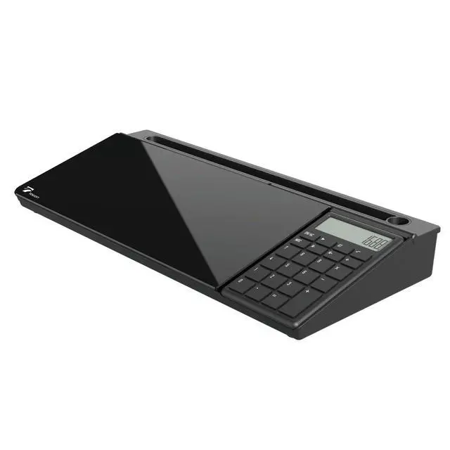 Alt view image 2 of 7 - Desktop Glass Whiteboard with Basic Calculator, 12 Digit LCD Display, Desk Organizers with Accessories for Office, Home, School Supplies, Storage with Dry Erase Board Surface, Black, 17'' x 6''