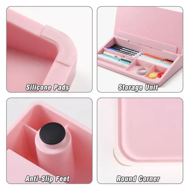 Alt view image 5 of 7 - Desktop Glass Whiteboard with Storage, Small Dry Erase White Board Computer Pad Keyboard Stand for Home, School, Office Desk Accessories - Pink