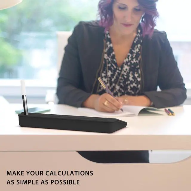 Alt view image 3 of 7 - Desktop Glass Whiteboard with Basic Calculator, 12 Digit LCD Display, Desk Organizers with Accessories for Office, Home, School Supplies, Storage with Dry Erase Board Surface, Black, 17'' x 6''