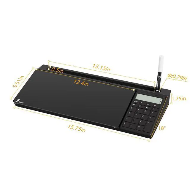 Alt view image 7 of 7 - Desktop Glass Whiteboard with Basic Calculator, 12 Digit LCD Display, Desk Organizers with Accessories for Office, Home, School Supplies, Storage with Dry Erase Board Surface, Black, 17'' x 6''