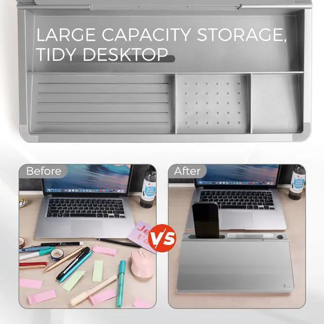 Alt view image 5 of 6 - Small Compact Glass Desktop Whiteboard with Storage 12 x 7 in Dry Erase Board for Desk, Home Office, School | Includes 5 Markers, Eraser & Holder | Space-Saving Organizer, Metallic Silver