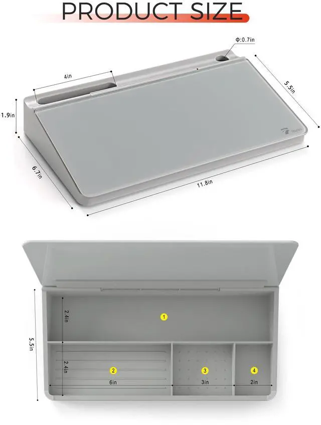 Alt view image 6 of 6 - Small Compact Glass Desktop Whiteboard with Storage 12 x 7 in Dry Erase Board for Desk, Home Office, School | Includes 5 Markers, Eraser & Holder | Space-Saving Organizer, Stone Gray